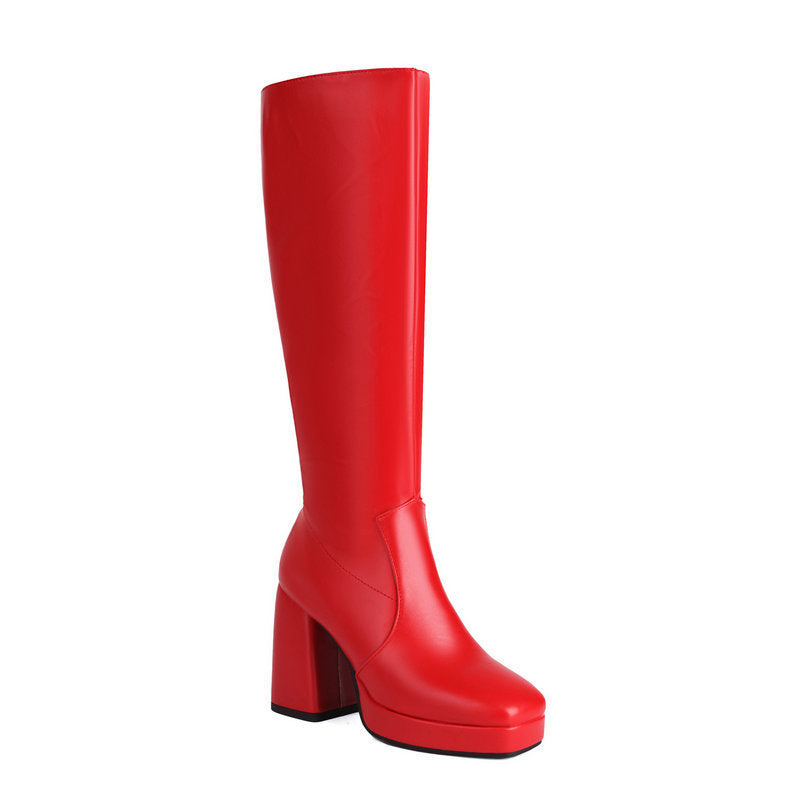 Leder-Plateau-Stiefel mit Blockabsatz - Ursula