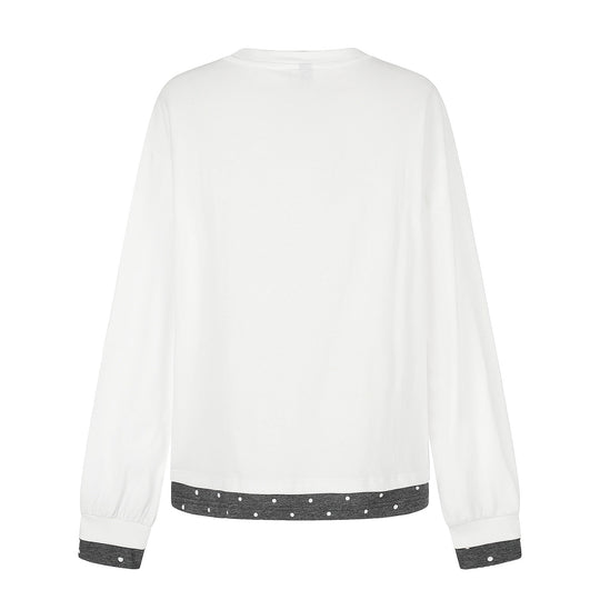 Damen Langarm-Pyjama-Top mit halbnaher Knopfleiste, Herz-Hundeprint und kontrastiertem Bündchen Shop Nory