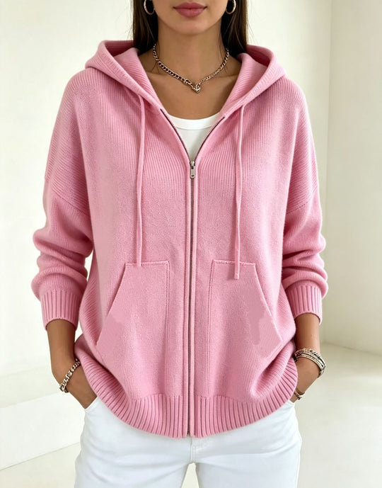 Damen Kapuzen-Wollmix Zip-Cardigan mit kastiger Passform und Kängurutaschen Shop Nory