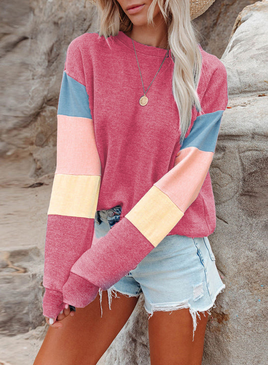 Damen Freizeitpullover mit buntem Ärmeldesign