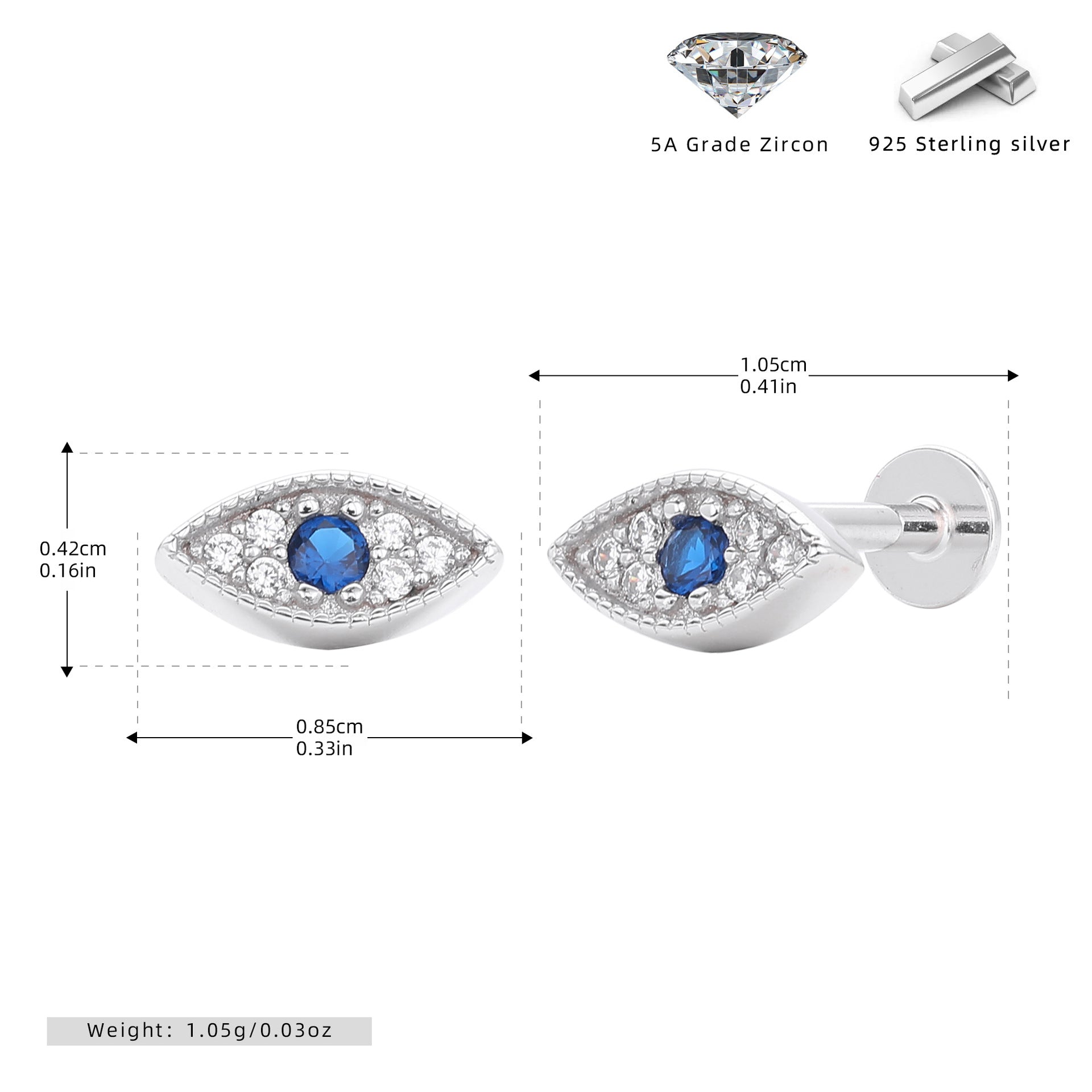 Damen Ohrstecker im eleganten Augendesign aus hochwertigem 925 Sterling Silber mit Zirkonbesatz Shop Nory