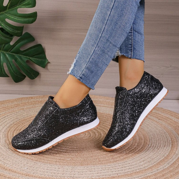 Damen Glitzernde Slip-On Sneakers mit elastischen Bändern