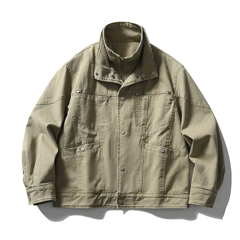 Herren Oversize-Canvasjacke mit Stehkragen, Druckknopf-Front und verdecktem Reißverschlussinneneinsatz Shop Nory