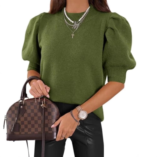 Damen Kurzgeschnitteter Feinstrickpullover mit Puffärmeln und Rippbündchen Shop Nory