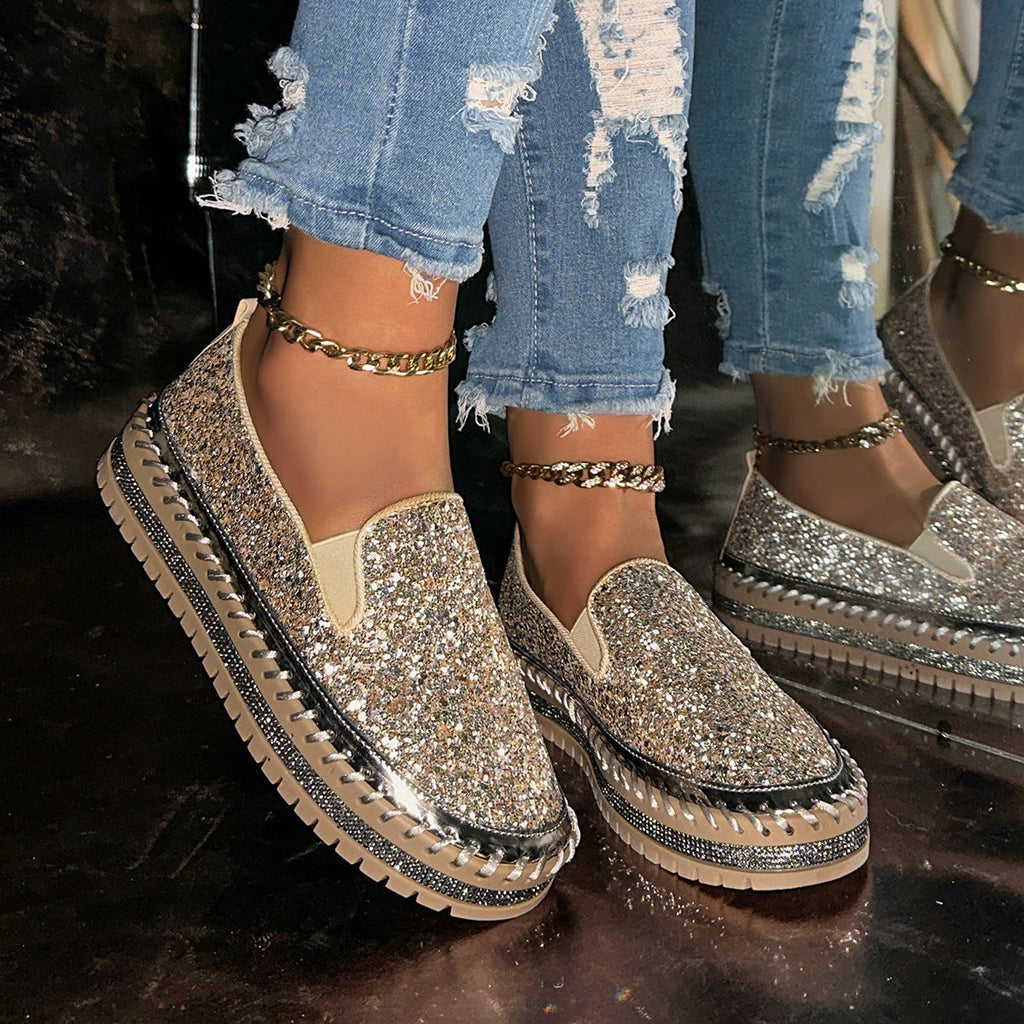 Damen Glitzernde Slip-On Sneakers Shopnory