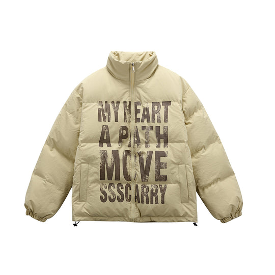 Unisex Oversize Steppjacke mit hohem Stehkragen und Statement-Print Shop Nory