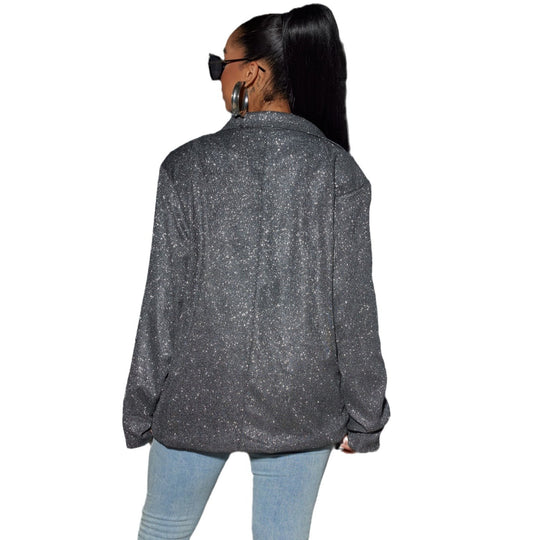 Damen Glitzernder Oversize-Blazer mit Pattentaschen & schimmernder Struktur Shop Nory