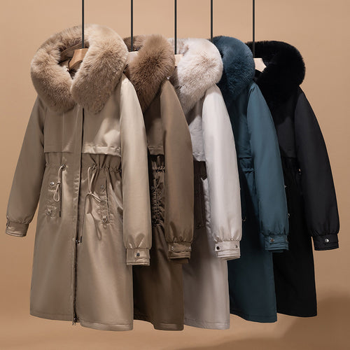 Damen nan langer wasserabweisender Parka mit voluminöser Kunstfellkapuze, taillierbarem Tunnelzug und gesteppter Thermo-Innenjacke Shop Nory