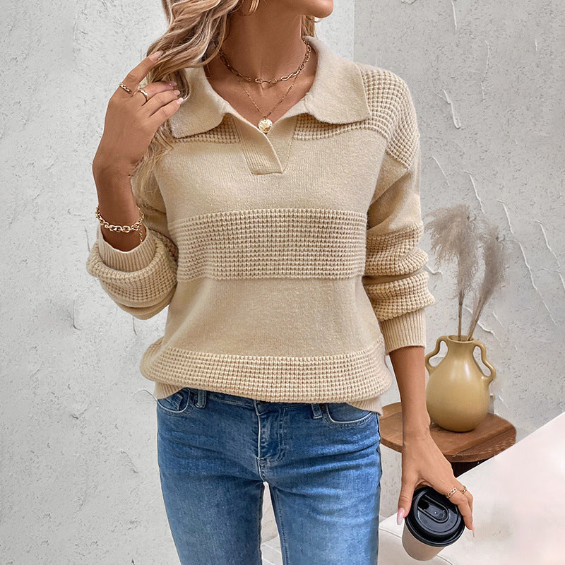 Damen Strickpullover mit Polokragen, Strukturstreifen und legerer Passform Shop Nory
