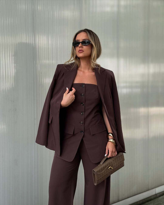 Damen Zweiteiliges Tailoring-Set mit trägerlosem Korsagenoberteil und weiter Palazzohose Shop Nory