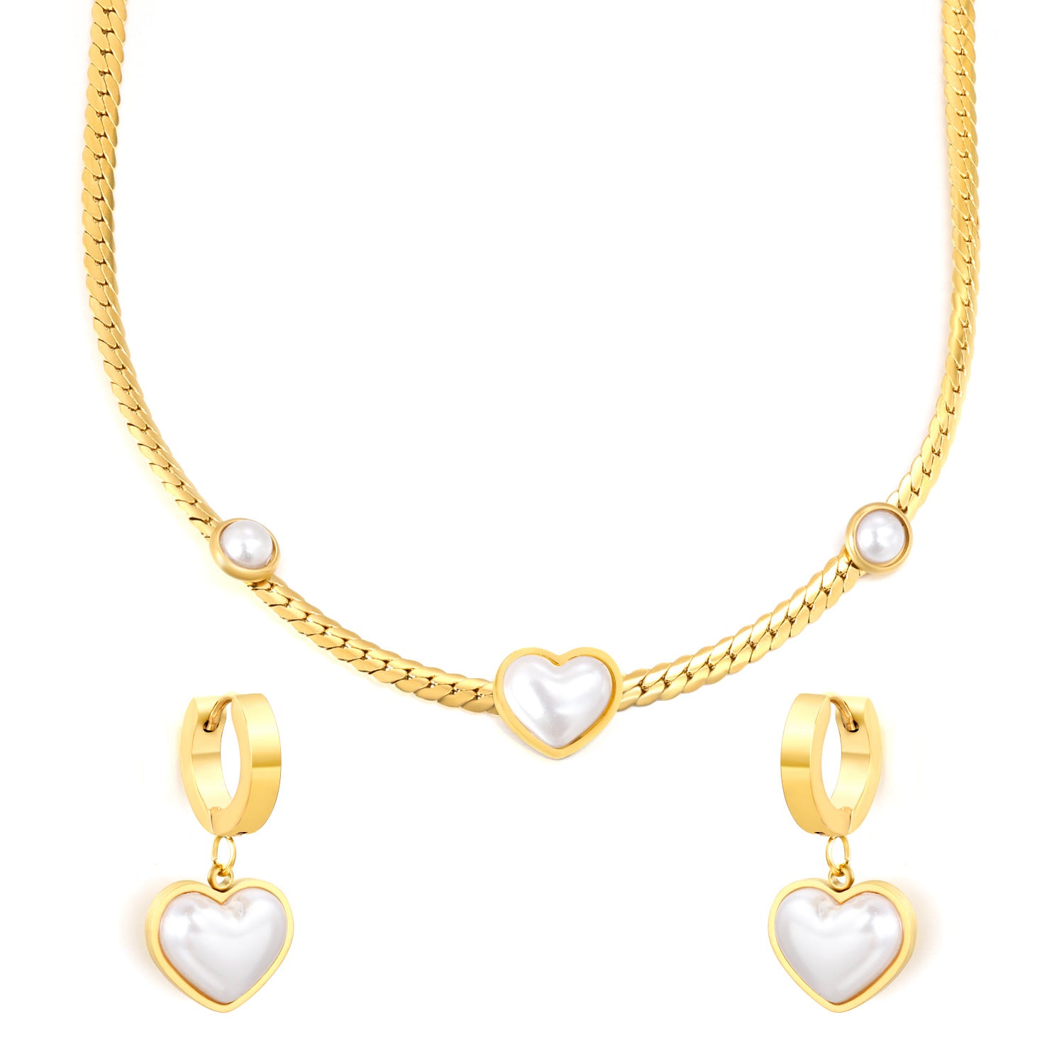 Damen Schmuckset mit Herz-Anhängern und perlverzierten Details Shop Nory