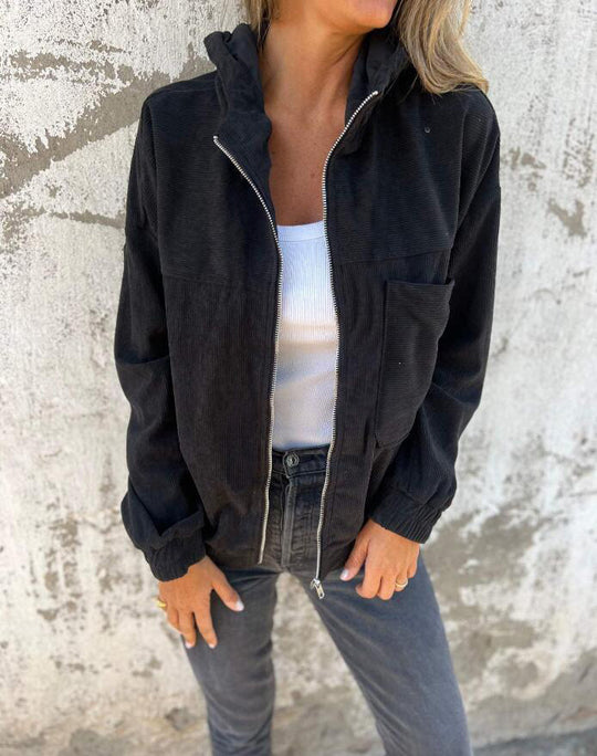 Damen nan Feincord-Übergangsjacke mit Kapuze, Reißverschluss, elastischen Bündchen und seitlichen Eingrifftaschen Shop Nory