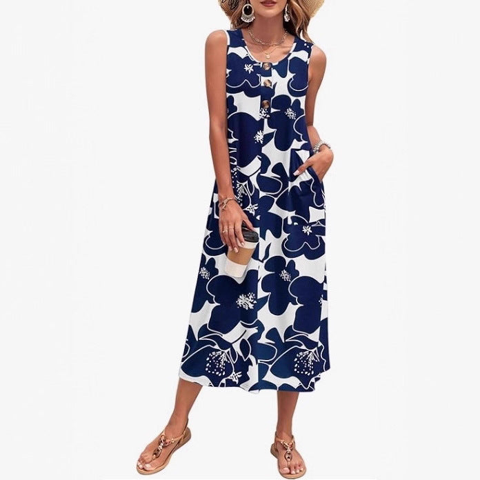 Damen Lässiges Midikleid mit Taschen und Knopfdetails Shopnory