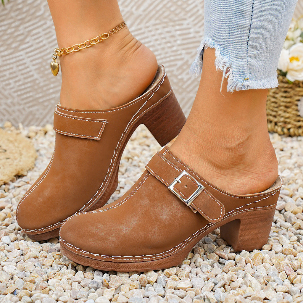 Damen Clogs mit elegantem Riemen und komfortablem Blockabsatz