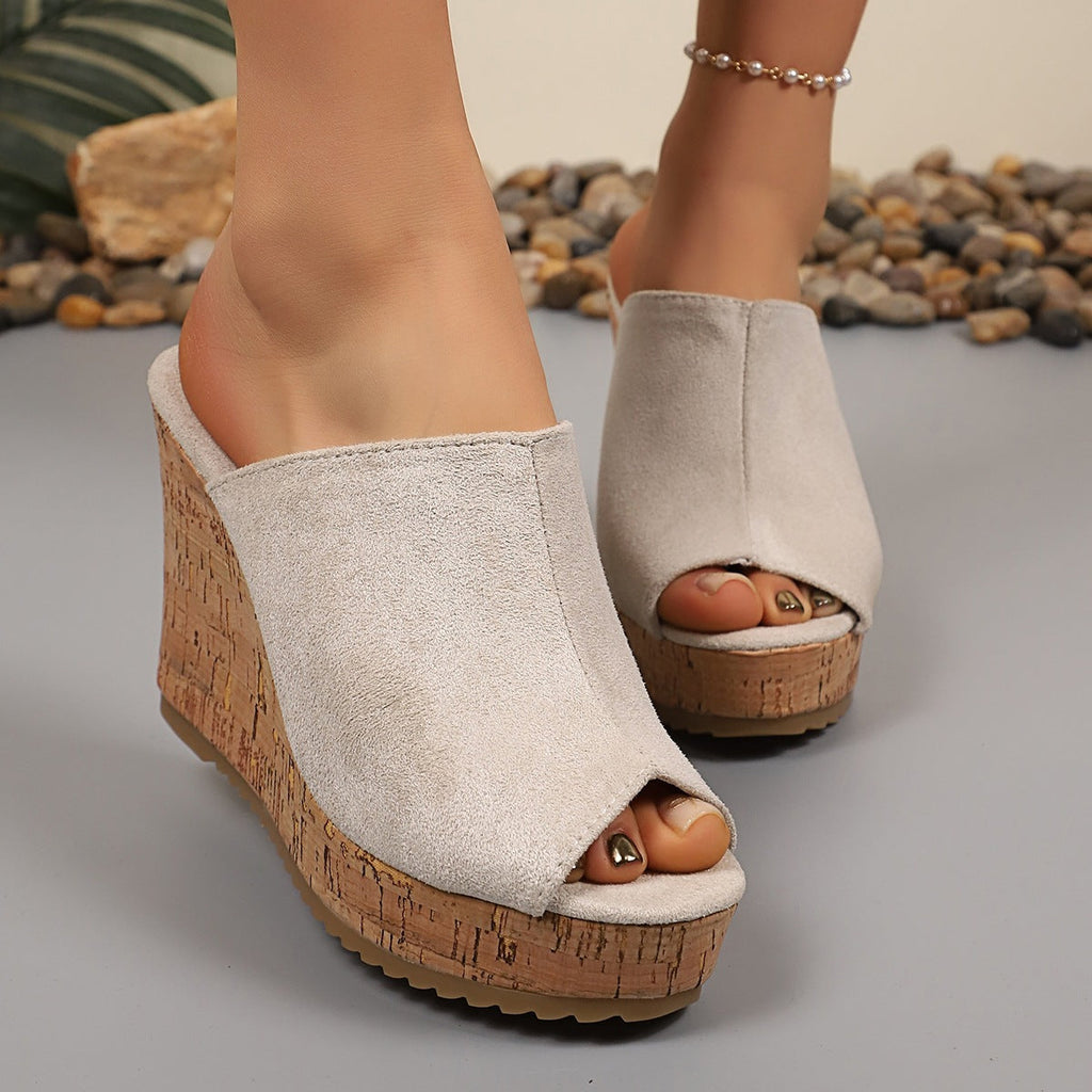 Damen Wedge-Pantoletten mit hochwertiger Korksohle und offenem Zehenbereich