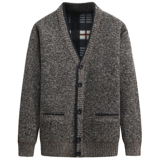 Herren Strickjacke mit kariertem Innenfutter und praktischen Taschen