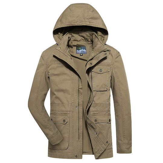 Herren robuste Canvas-Feldjacke mit Kapuze, Mehrfach-Taschen und verstärkten Nähten Shop Nory