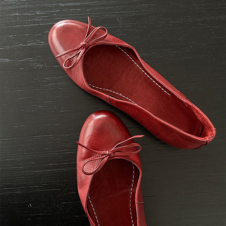 Damen Ballerina Schuhe aus weichem Leder mit elegantem Schleifendetail
