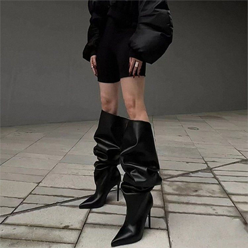 Damen Slouchy Overknee-Stiefel mit spitzer Zehenlinie und schlankem Stiletto-Absatz Shop Nory