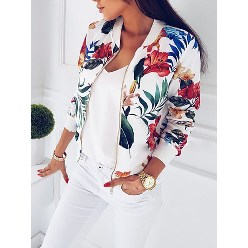 Damen Leichte Bomberjacke mit floralem Allover‑Print, Reißverschluss und Rippbündchen Shop Nory