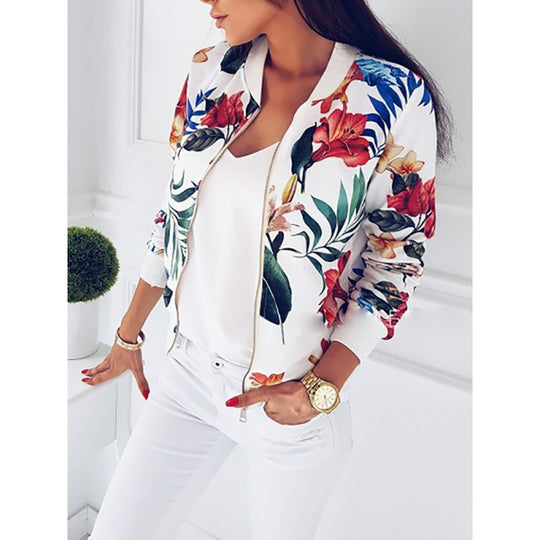 Damen Leichte Bomberjacke mit floralem Allover‑Print, Reißverschluss und Rippbündchen Shop Nory