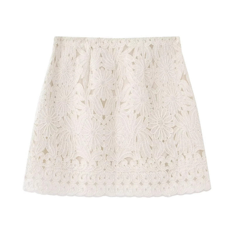 Damen Bestickte Volantbluse mit weitem Trompetenärmel und Bindekragen Shop Nory