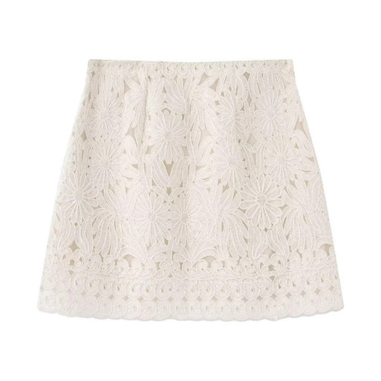 Damen Bestickte Volantbluse mit weitem Trompetenärmel und Bindekragen Shop Nory