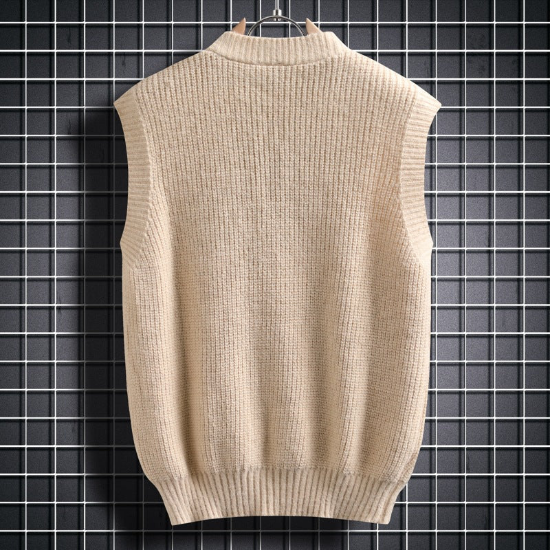 Herren ärmellose Strickjacke mit Zopfmuster und Knopfdetails