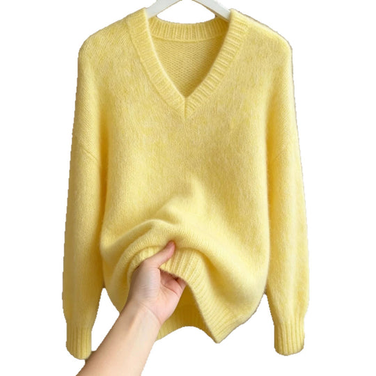 Damen Flauschiger Mohair-Mix Oversize-Pullover mit tiefem V-Kragen Shop Nory