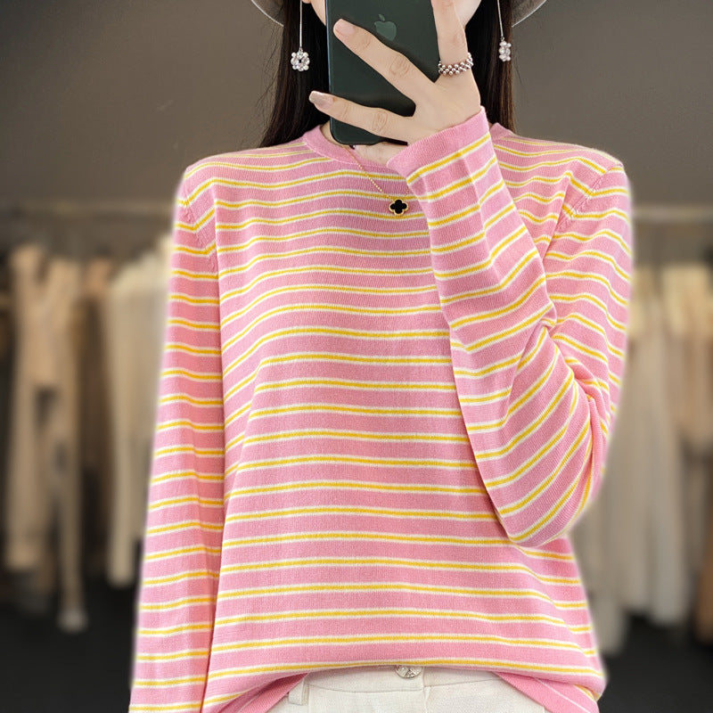 Damen Leichter Baumwollmix-Streifenpullover mit Rundhals, Raglanärmeln und lässiger Silhouette Shop Nory