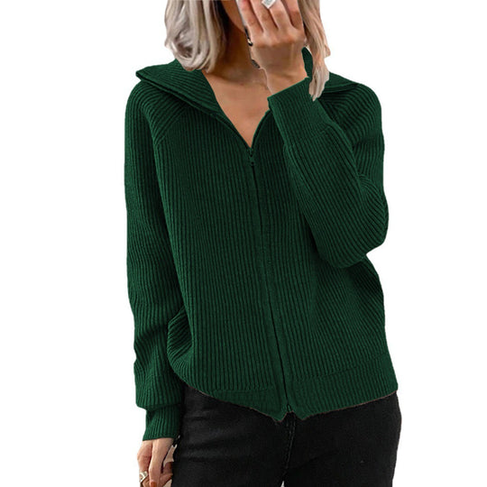 Damen Gerippte Kapuzen-Strickjacke mit Reißverschluss und Eingrifftaschen Shop Nory