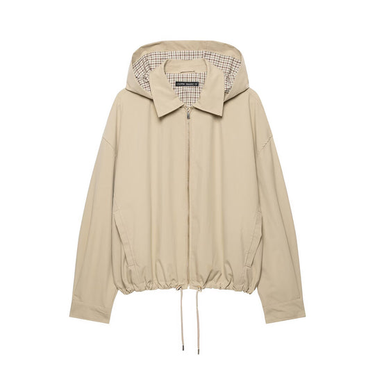 Damen Leichte Kapuzen‑Übergangsjacke im Oversize‑Cropped‑Schnitt mit Kordelzug Shop Nory