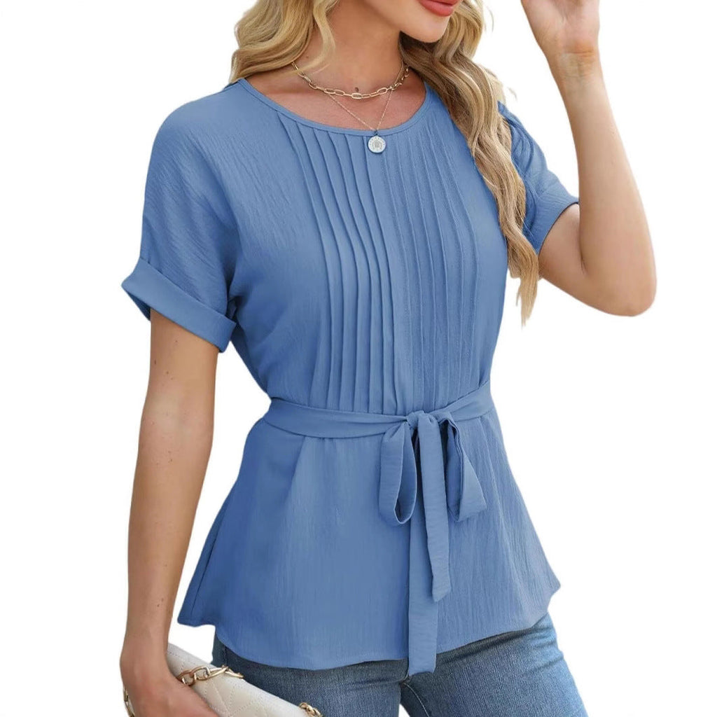 Damen Bluse mit Rüschendetails und seitlichem Gürtel Shopnory
