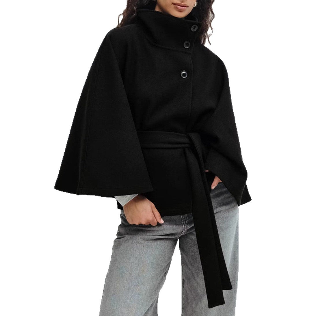 Damen Wickeljacke mit elegantem Stehkragen und weit geschnittenen Ärmeln ShopNory