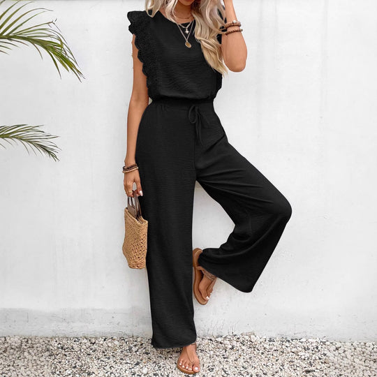 Damen Zweiteiliges Set aus Top und Palazzo-Hose mit Spitzenvolant Shop Nory