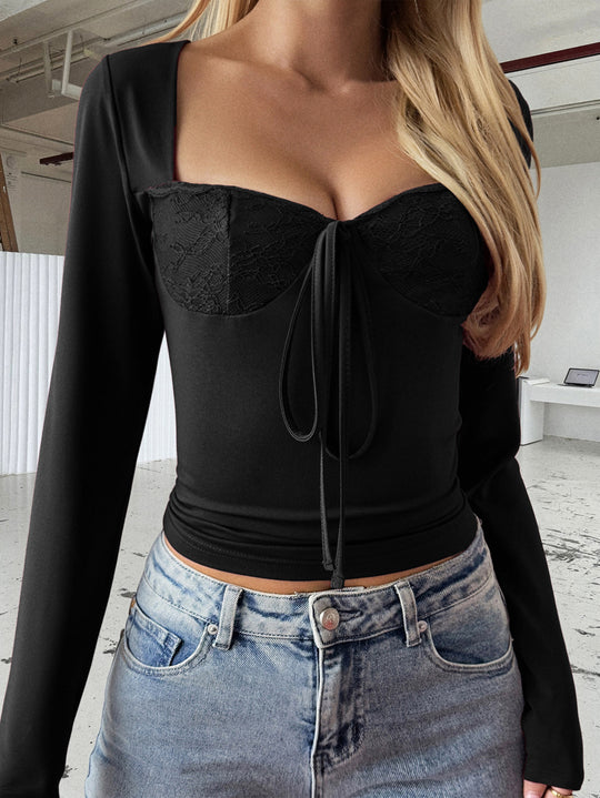 Damen nan tailliertes Bustier-Top mit quadratischem Ausschnitt, Spitzencups und Bindeband Shop Nory