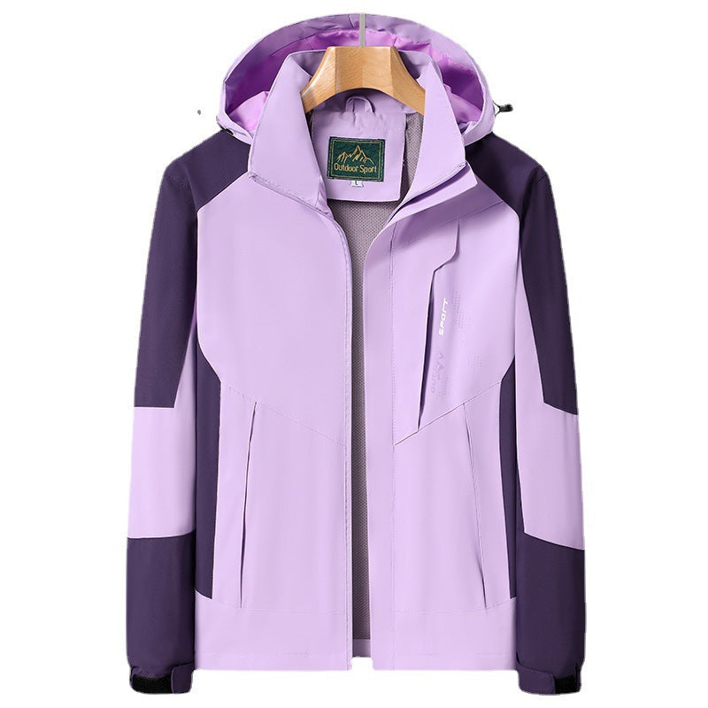 Damen Softshell‑Trekkingjacke mit atmungsaktiver Membran, verstellbarer Kapuze und Colorblock-Design Shop Nory