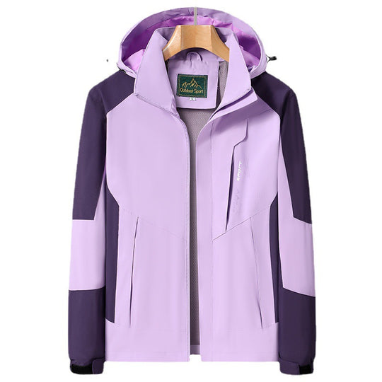 Damen Softshell‑Trekkingjacke mit atmungsaktiver Membran, verstellbarer Kapuze und Colorblock-Design Shop Nory