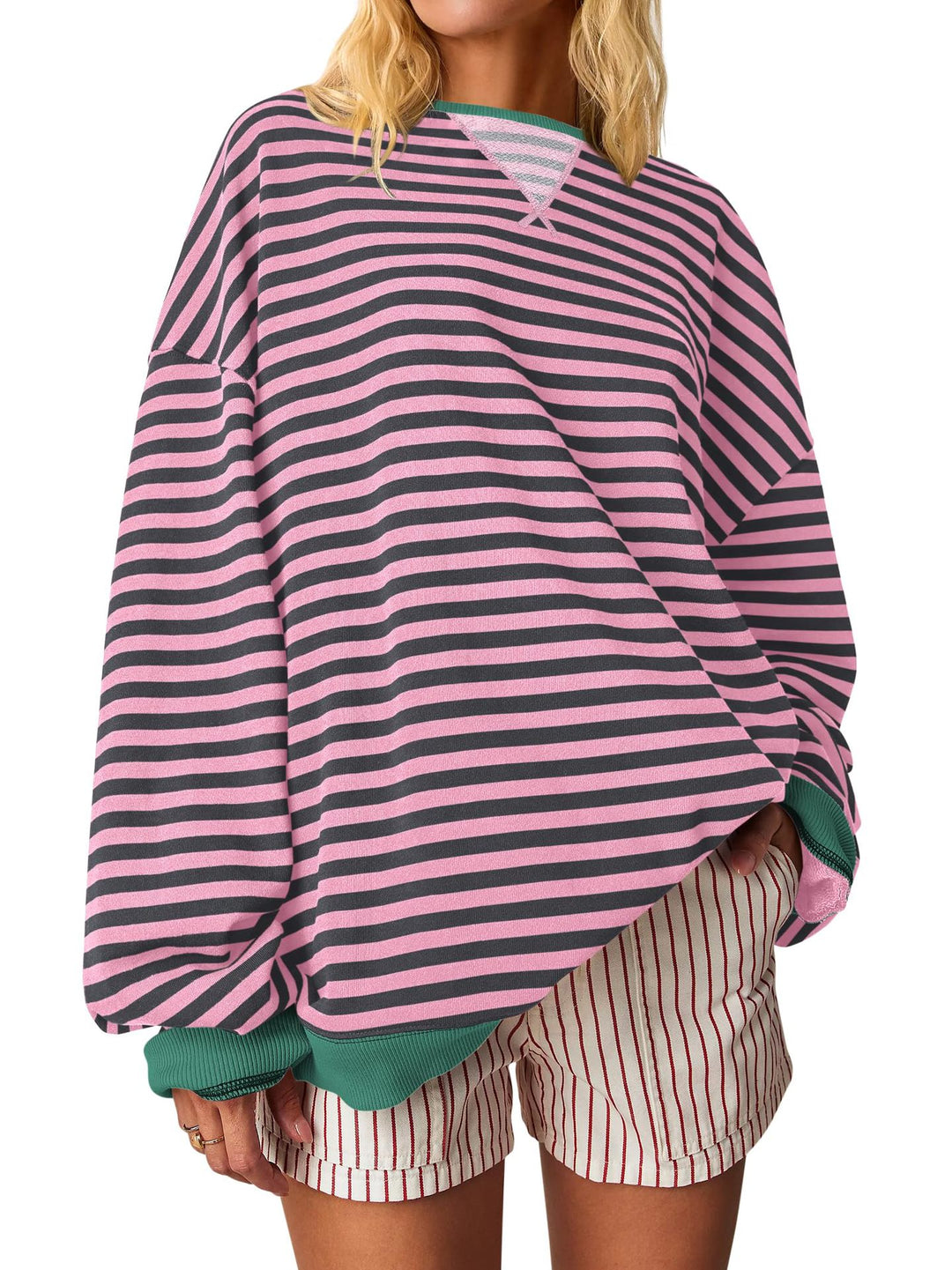 Damen Oversized gestreifter Sweatshirt