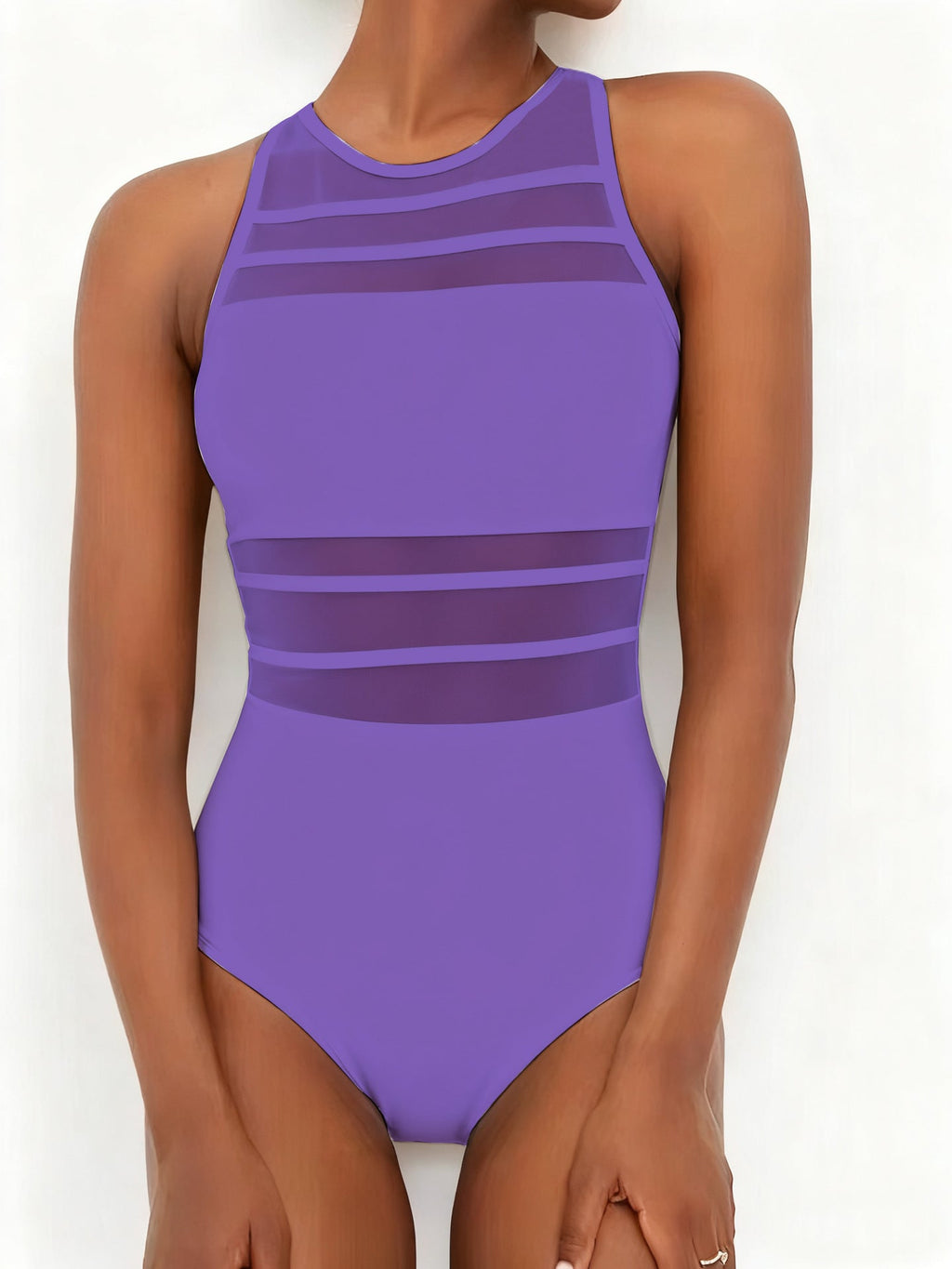 Damen Sportlicher Einteiler mit transparenten Einsätzen