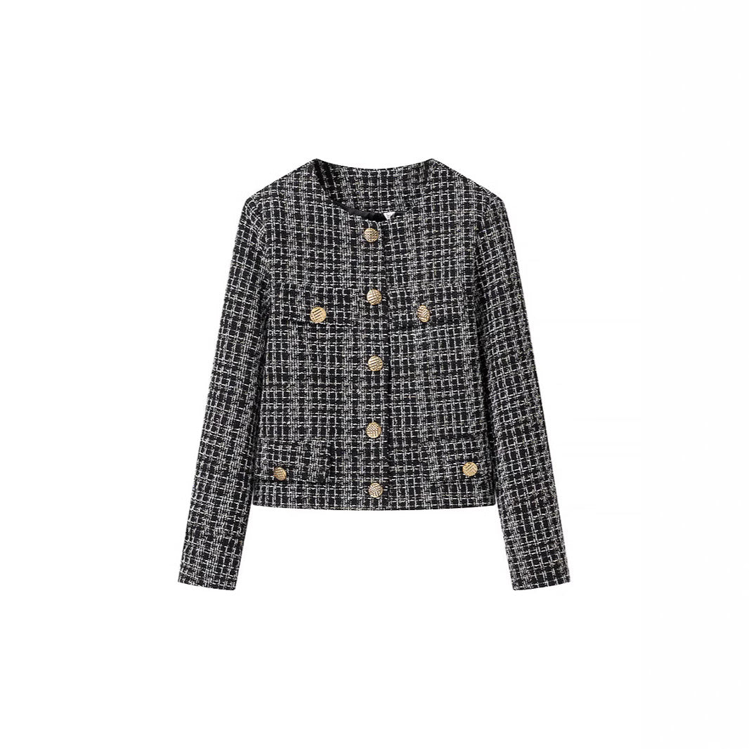 Damen Bouclé-Tweed-Jacke mit Zierknöpfen und kastiger Cropped-Silhouette Shop Nory