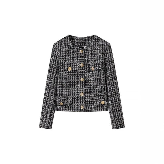 Damen Bouclé-Tweed-Jacke mit Zierknöpfen und kastiger Cropped-Silhouette Shop Nory