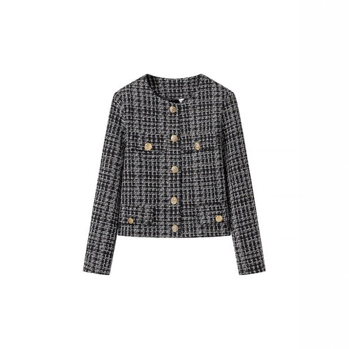 Damen Bouclé-Tweed-Jacke mit Zierknöpfen und kastiger Cropped-Silhouette Shop Nory