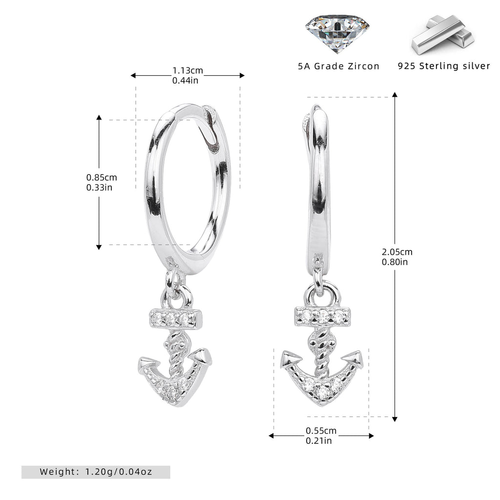 Damen Ohrhänger im maritimen Ankerdesign mit funkelnden Zirkonia aus 925 Sterling Silber Shop Nory