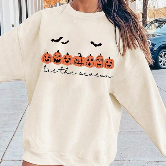 Damen Oversize Sweatshirt mit Halloween-Kürbis-Print und Rundhalsausschnitt Shop Nory