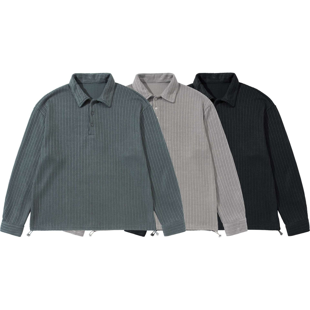 Herren Strukturiertes Poloshirt-Strickpullover mit Knopfleiste und Waffelstrick Shop Nory