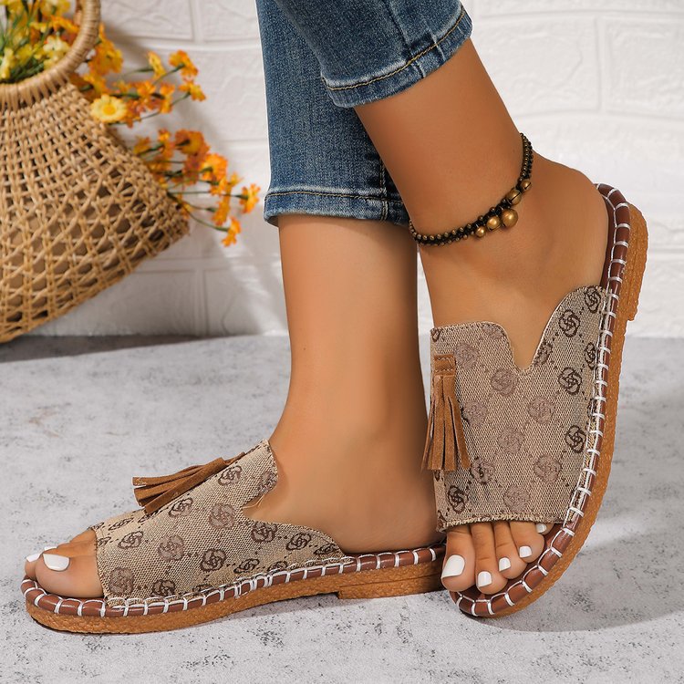 Damen Offene Pantoletten mit Quaste im Espadrille‑Stil Shop Nory