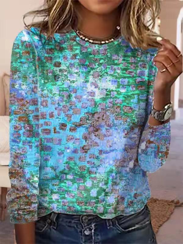 Damen Langärmeliges Oversize-Sweatshirt mit abstraktem Aquarell-Mosaikprint Shop Nory