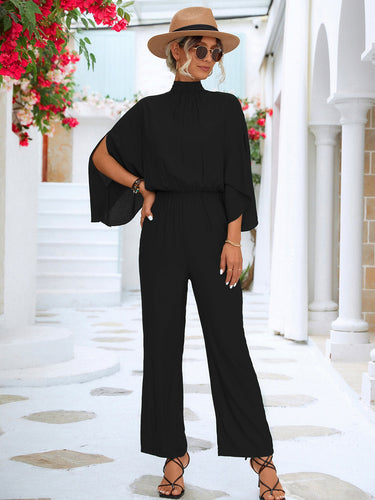 Damen Jumpsuit mit hohem Kragen und fließenden Ärmeln
