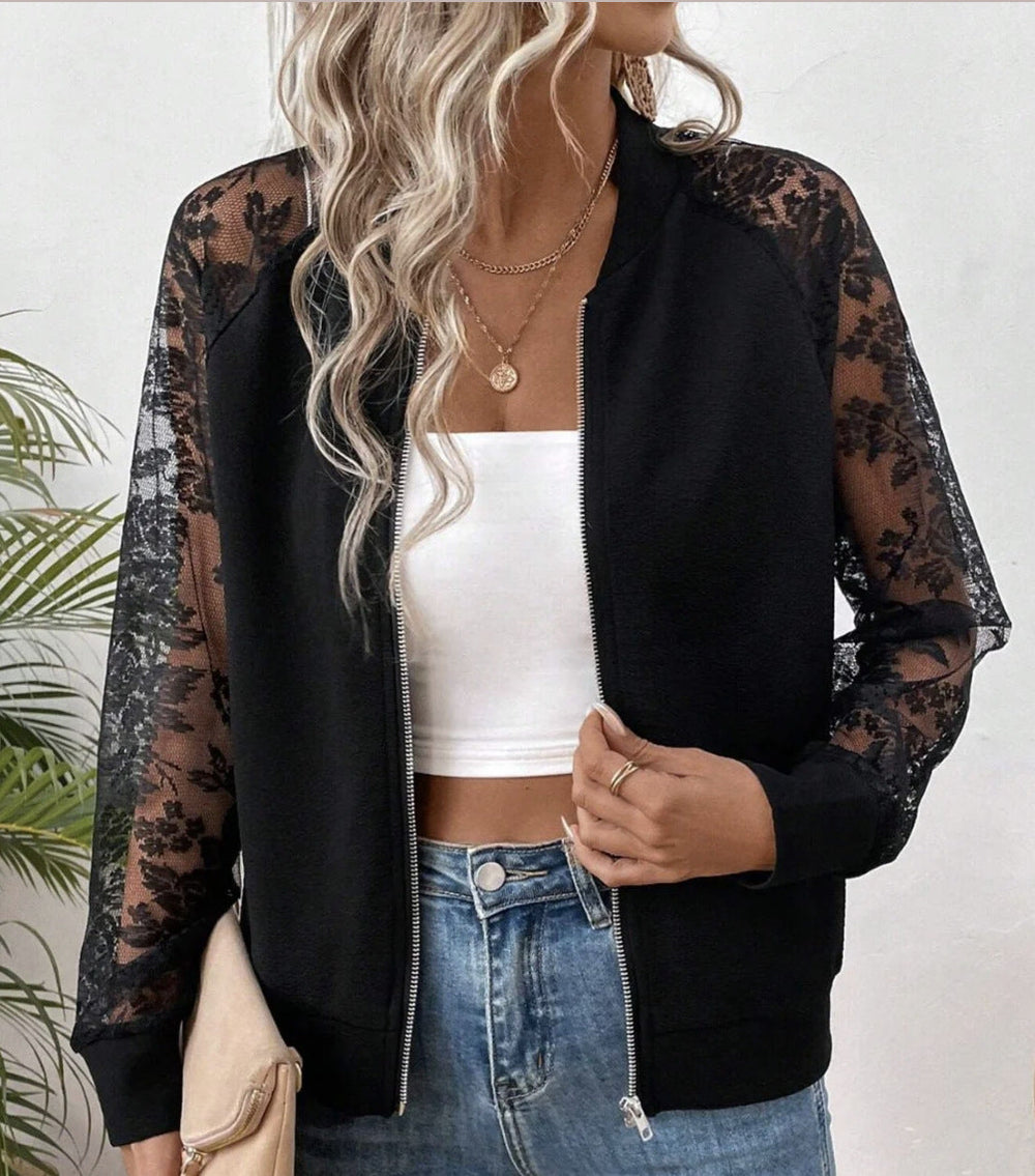 Damen sportliche Jacke mit Spitzeneinsätzen